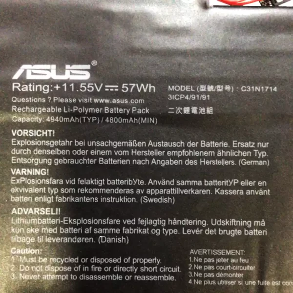 Laptop akkumulátort az ASUS C31N1714 - Image 3