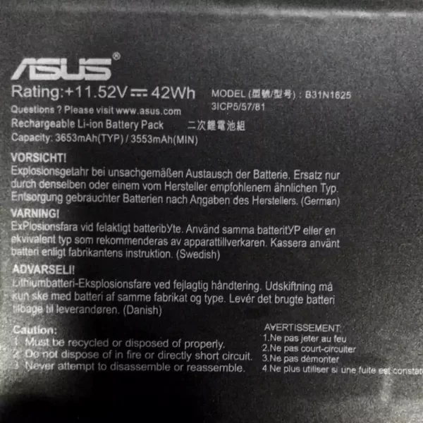 Laptop akkumulátort az ASUS B31N1625 - Image 2