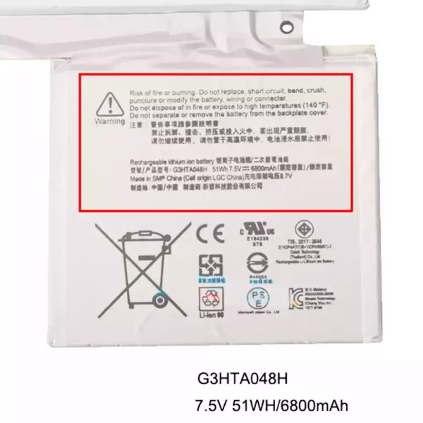 Laptop akkumulátort az G3HTA048H,Microsoft Surface Book 2 1832 1834 - Image 3