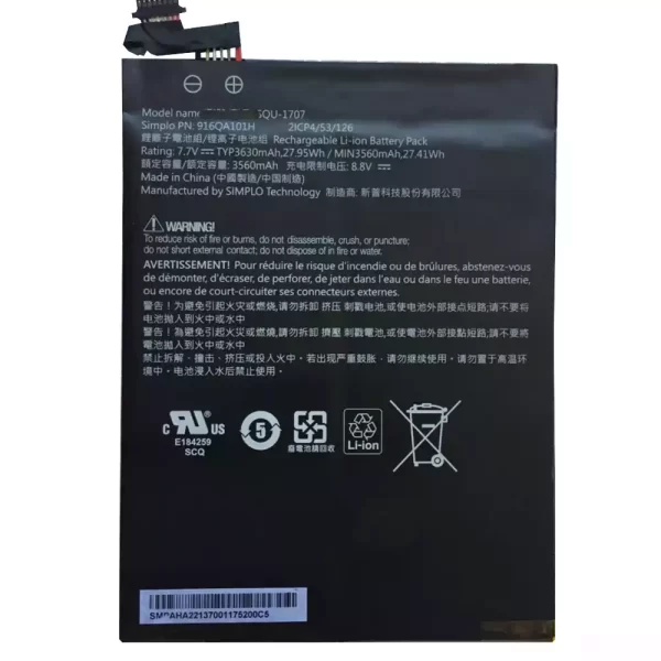 Laptop akkumulátort az Hasee SQU-1707 916QA101H