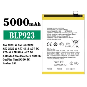 Mobiltelefon akkumulátort BLP923 alkalmas OPPO A57 2020 /A57 2022 /A77 /A77s /A78/A97/ K10 / OnePlus Nord N20 SE /OnePlus Nord N300 5G /Realme C51