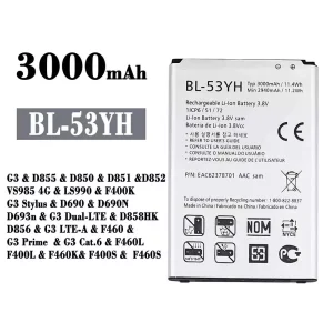 Mobiltelefon akkumulátort BL-53YH alkalmas LG G3 / G3 Stylus / G3 Dual-LTE / G3 LTE-A / G3 Prime