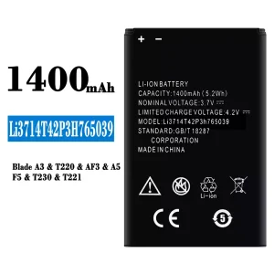 Mobiltelefon akkumulátort Li3714T42P3H765039 alkalmas ZTE Blade A3/T220/AF3/A5/F5/T230/T221